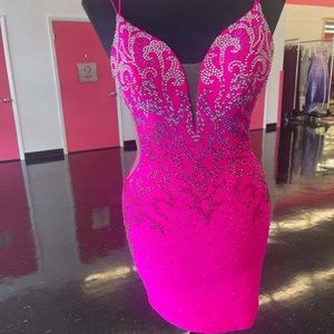 Amarra 87148 Prom Homecoming Cocktail Dress Bright Pink Mini Short